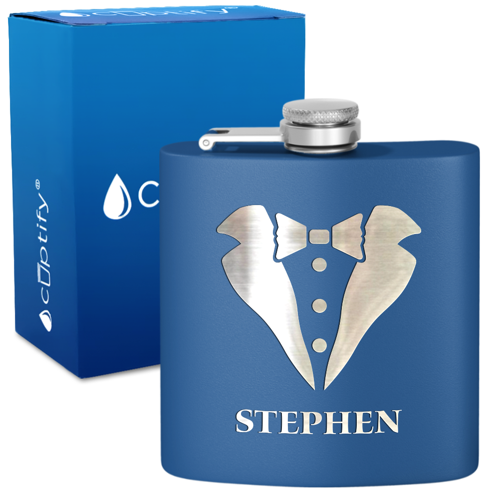 Personalized Tux Groomsmen 6 oz Stainless Steel Hip Flask