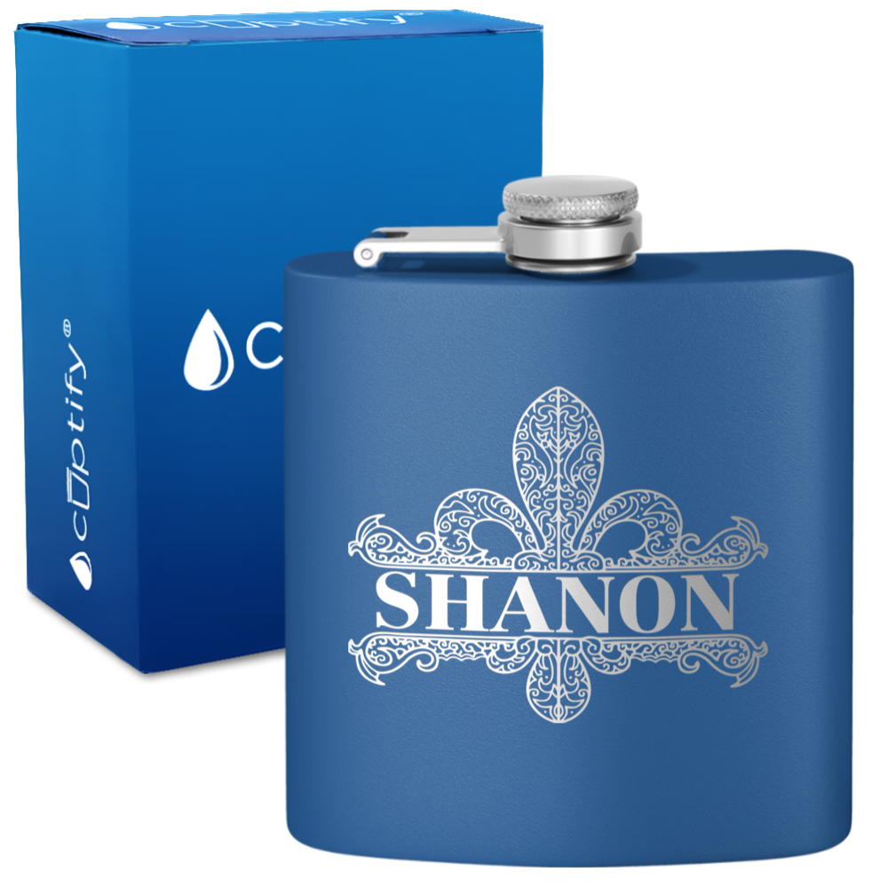 Personalized Fleur de Lis 6oz Hip Flask