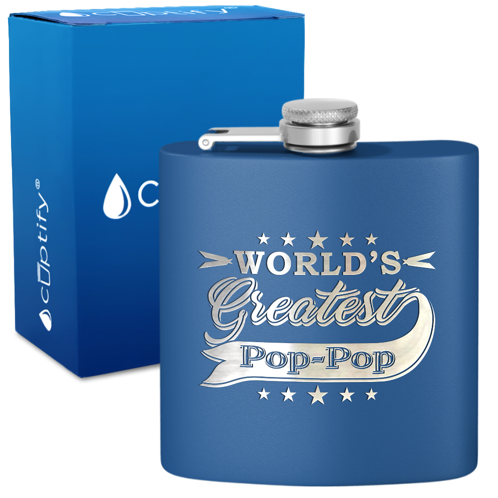 Worlds Greatest Pop-Pop 6 oz Stainless Steel Hip Flask