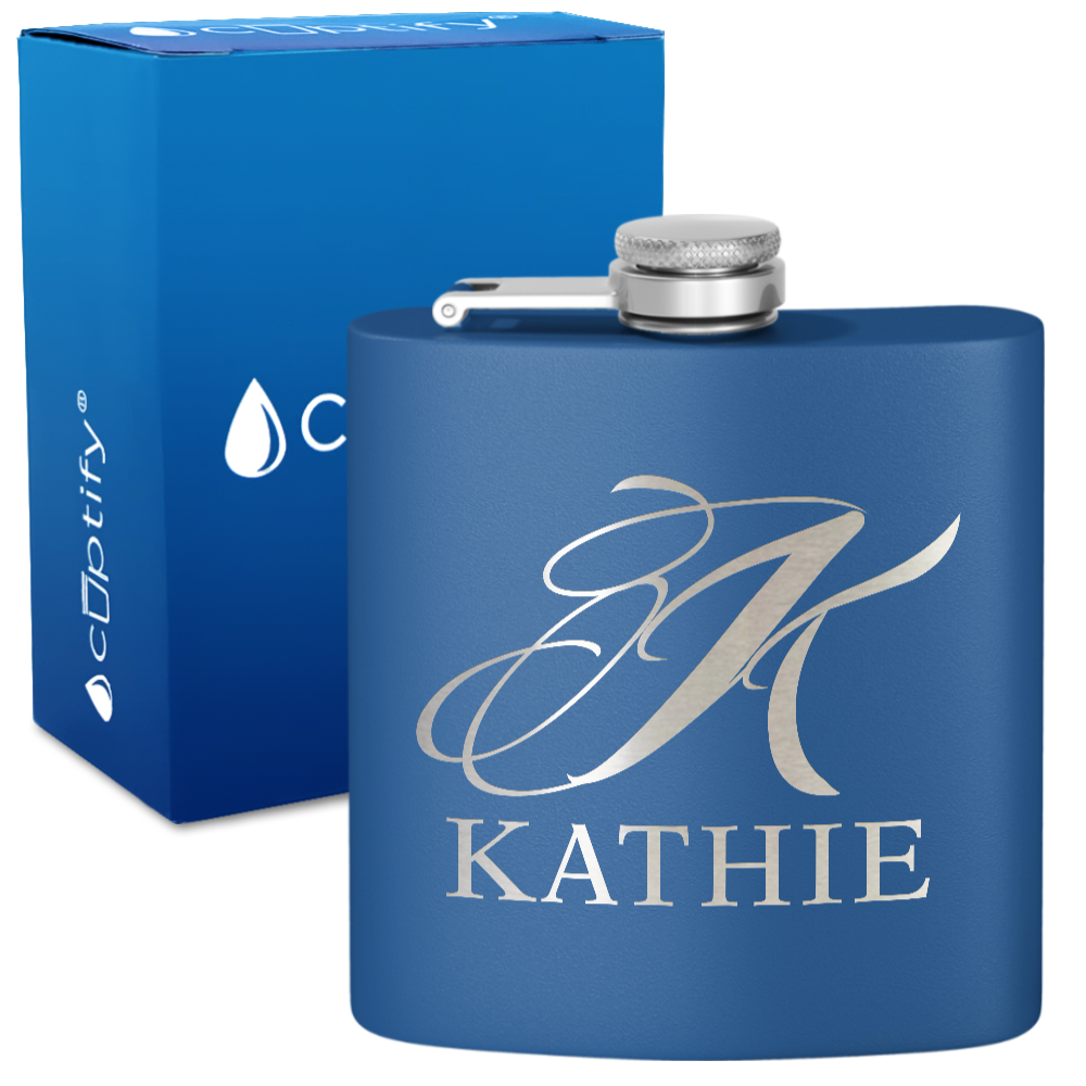 Personalized Script Initial and Name 6oz Hip Flask