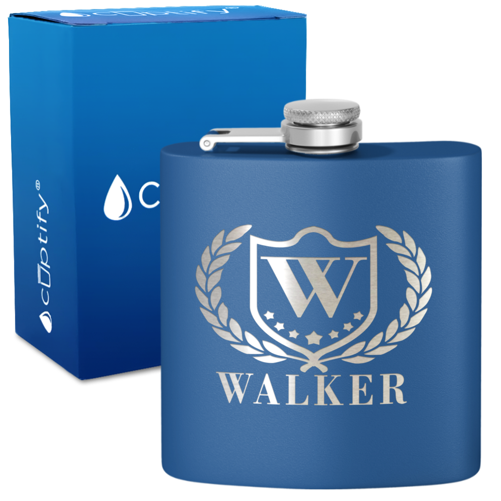 Personalized Monogram with Laurels 6oz Hip Flask