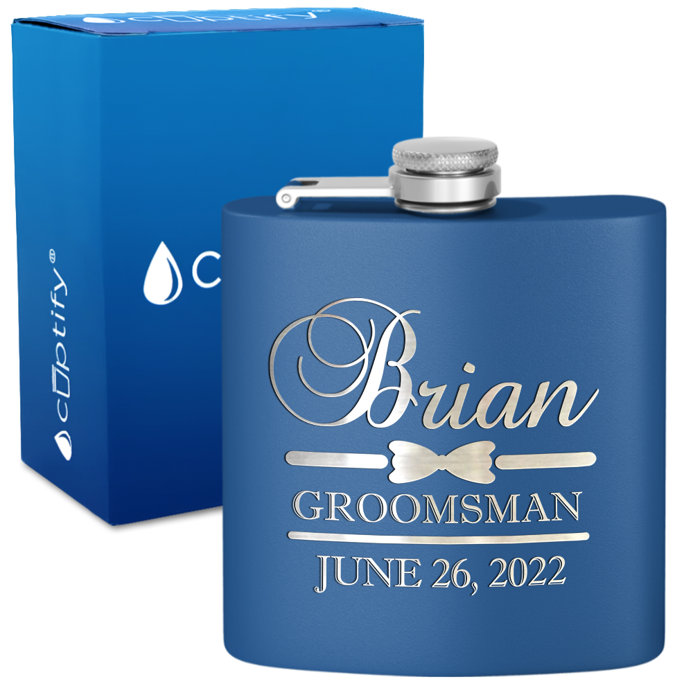 Personalized Groomsman Classy Bow Tie 6 oz Stainless Steel Hip Flask