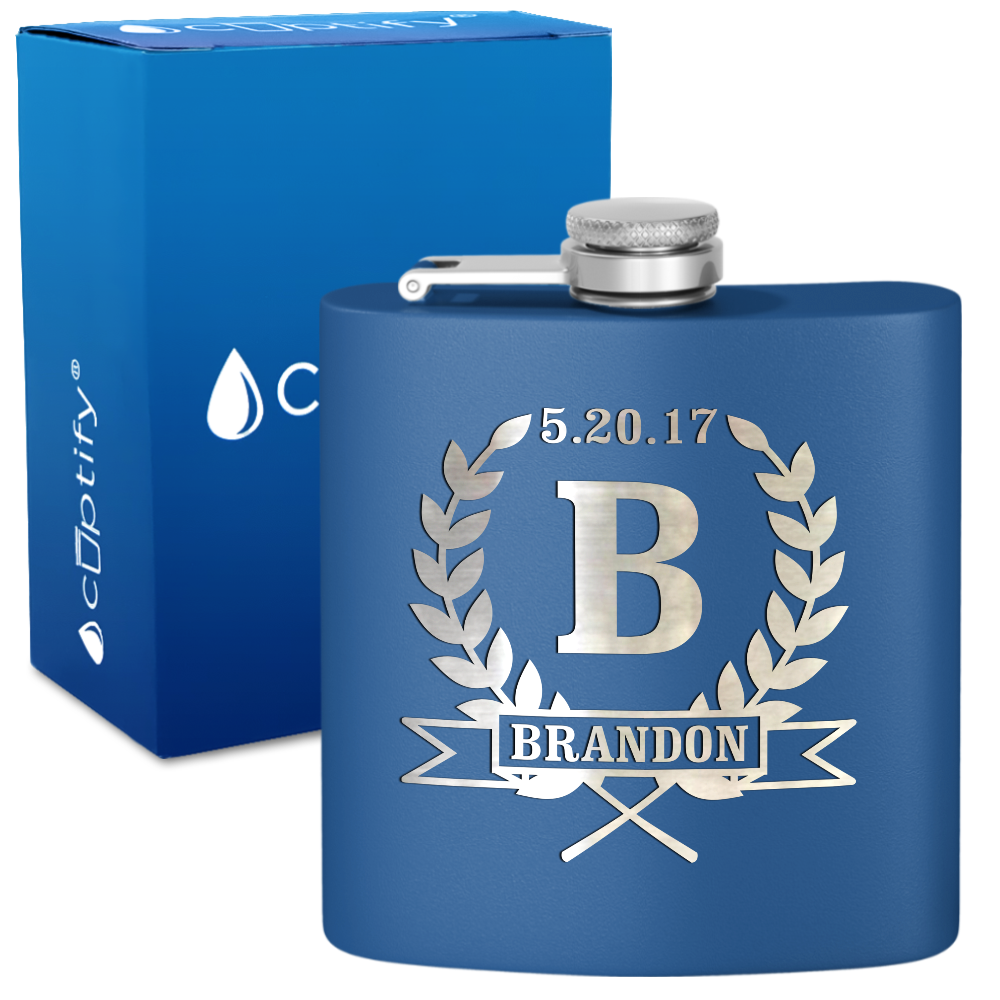 Personalized Groomsman Laurels 6 oz Stainless Steel Hip Flask