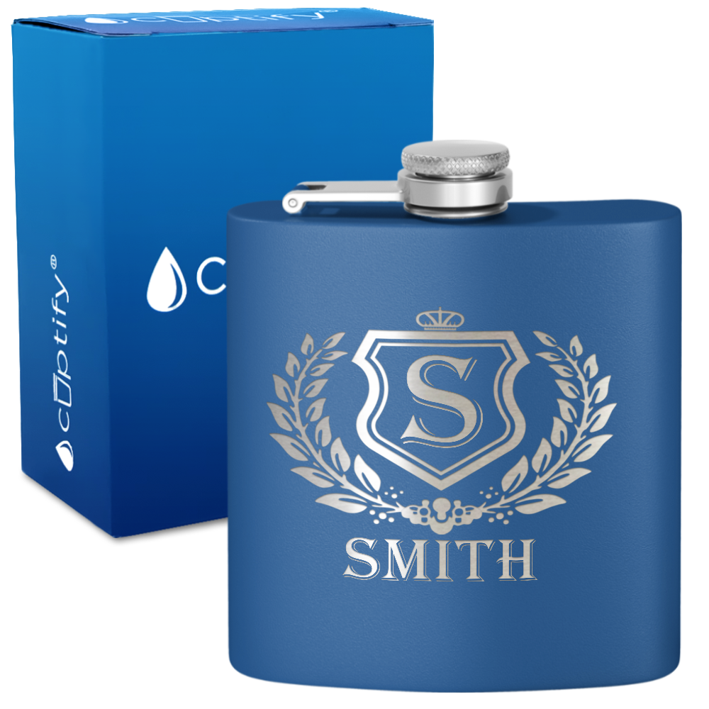 Personalized Monogram Initial Badge 6oz Hip Flask