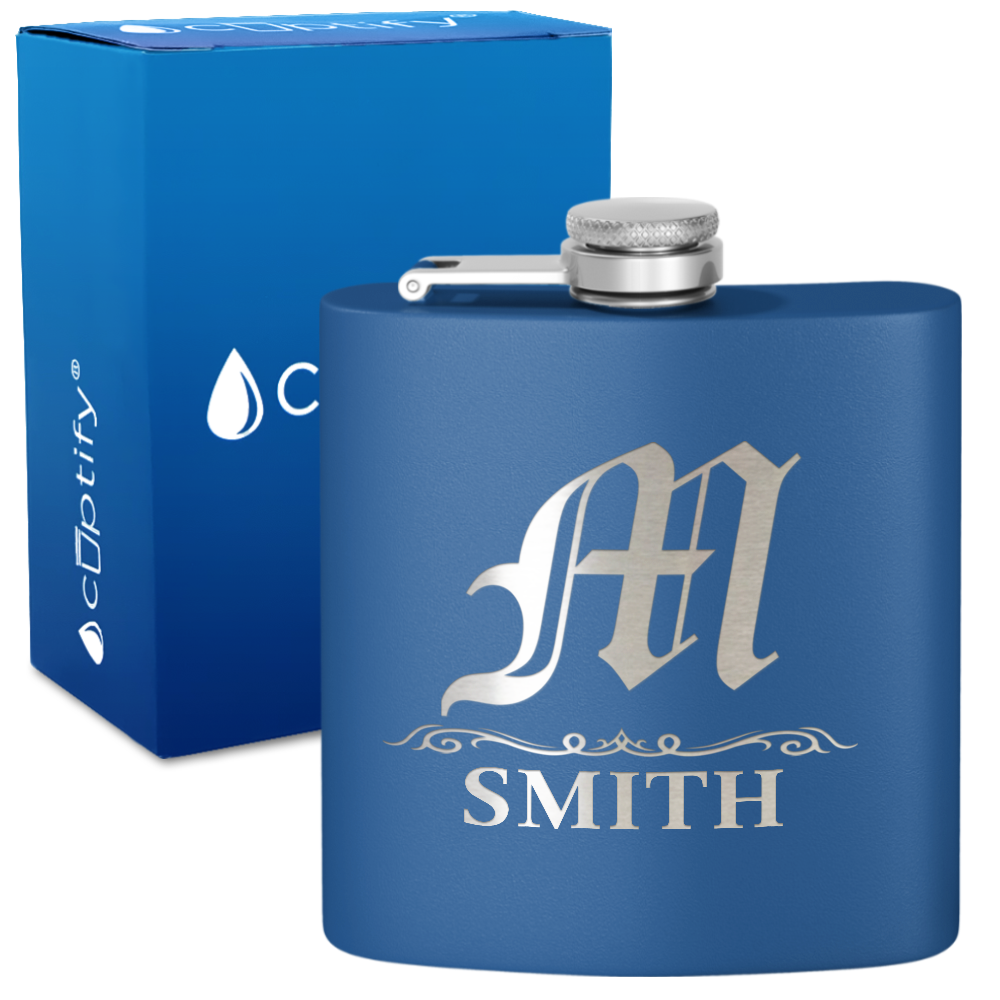 Personalized Gothic Initial 6oz Hip Flask
