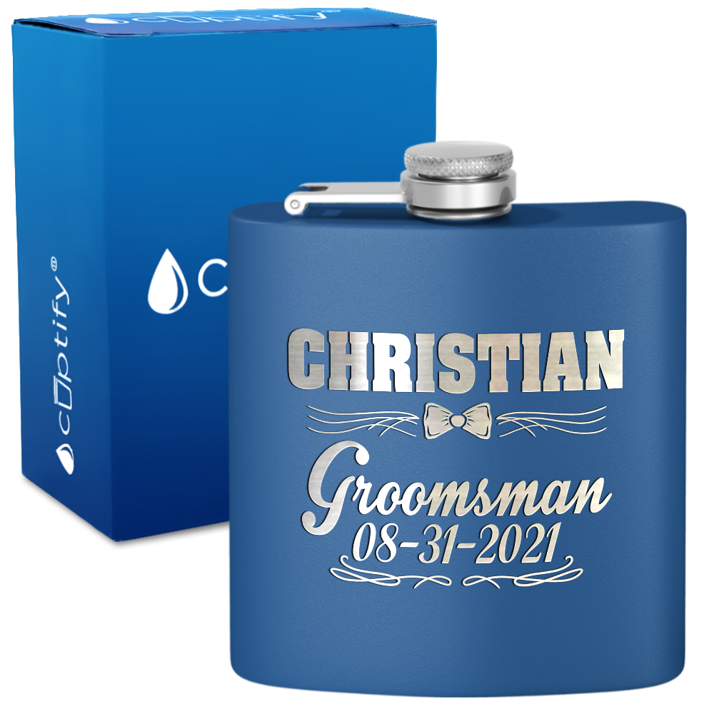 Personalized Groomsman Bow Tie 6 oz Stainless Steel Hip Flask