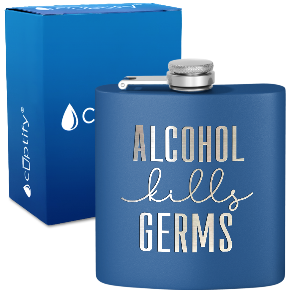 Alcohol Kills Germs 6 oz Stainless Steel Hip Flask