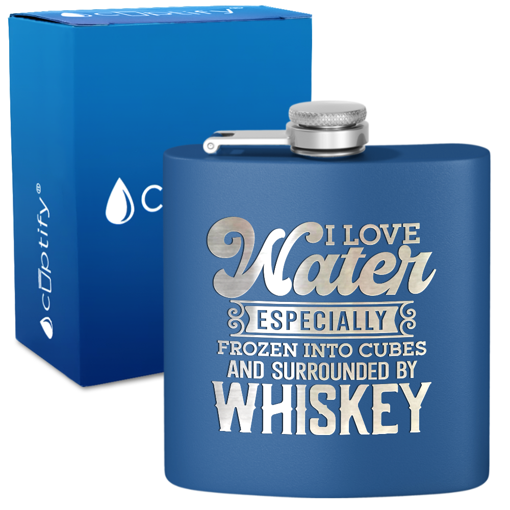 I Love Water 6 oz Stainless Steel Hip Flask