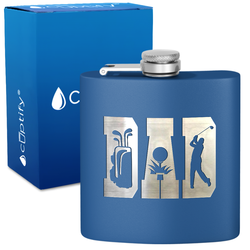 Golf Dad Silhouette 6oz Stainless Steel Hip Flask