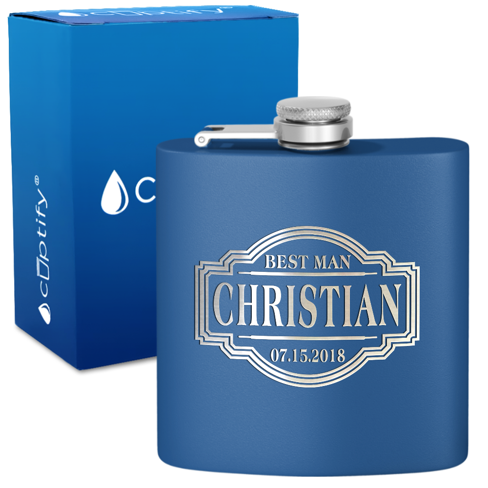 Personalized Best Man with Border 6oz Stainless Steel Hip Flask