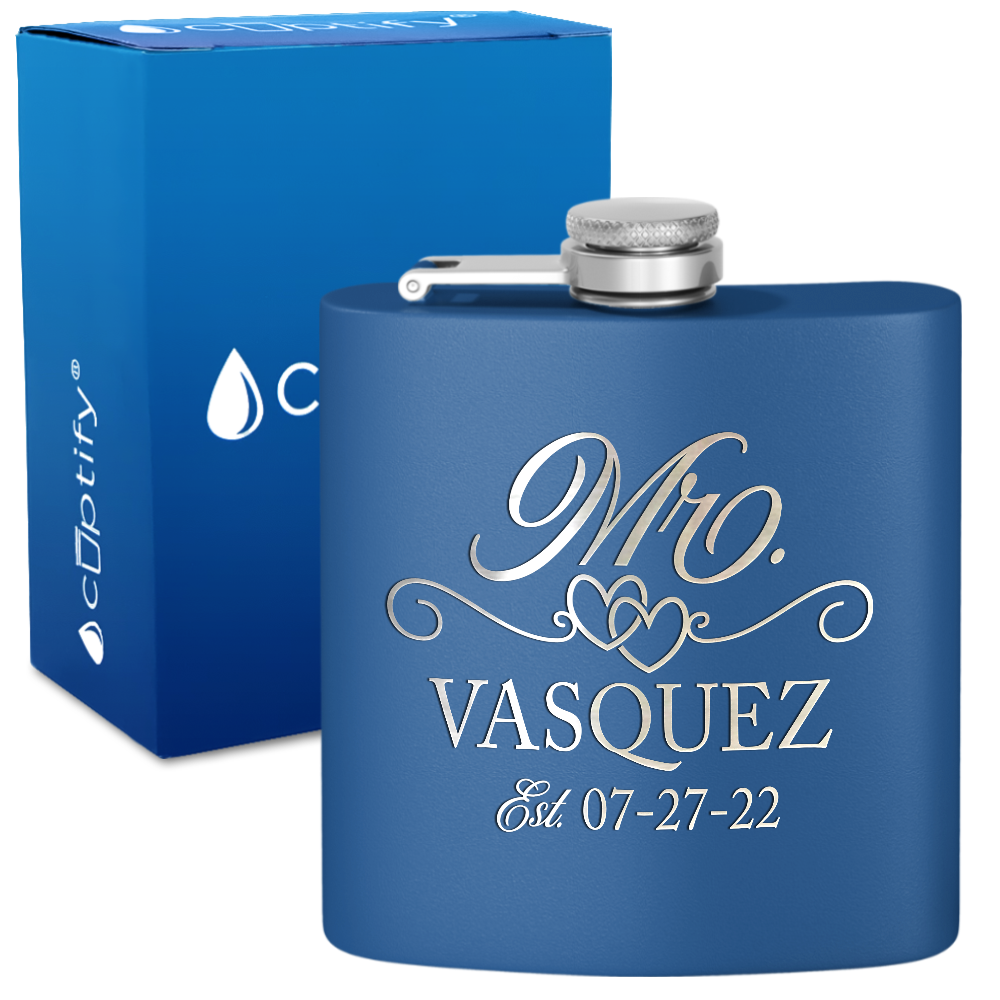 Personalized Mr. with date 6oz Stainless Steel Hip Flask