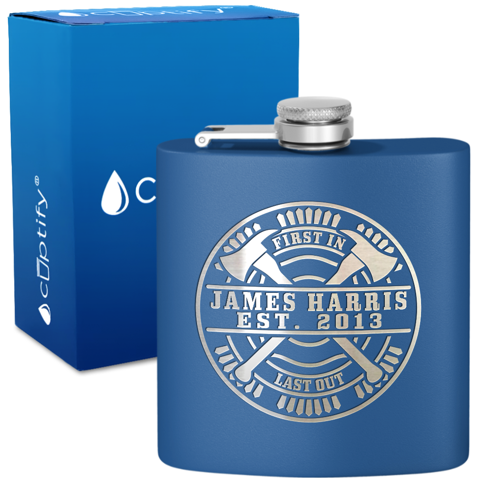 Personalized Firefighter Name and Established Year 6oz Stainless Steel Hip Flask