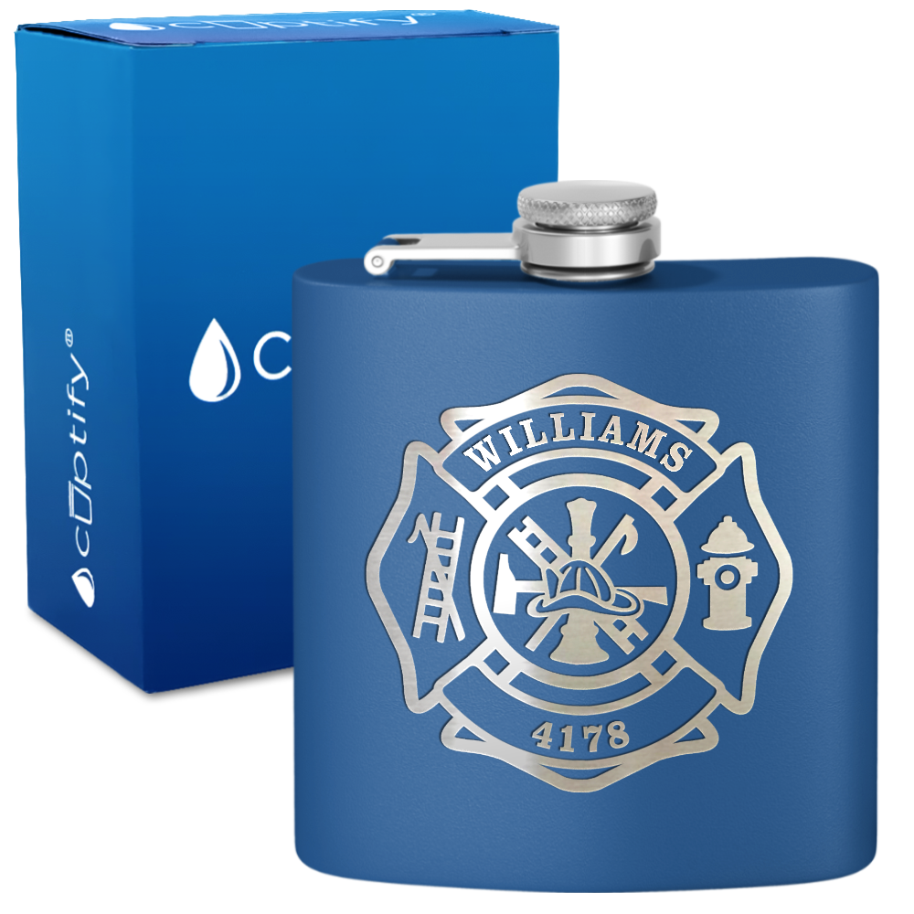 Personalized Firefighter Name and Number 6oz Stainless Steel Hip Flask