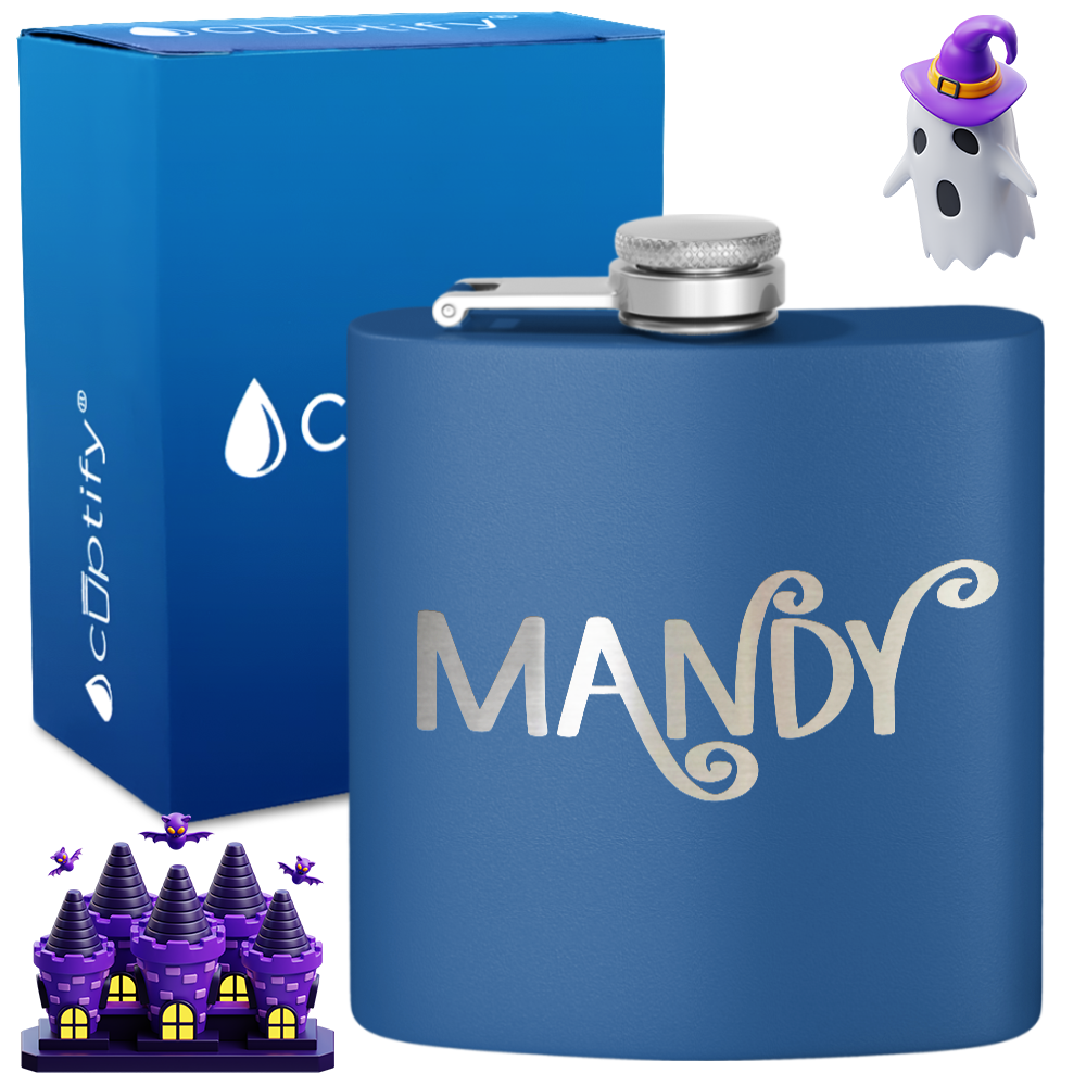 Personalized Curly Spooky Halloween Font 6oz Hip Flask