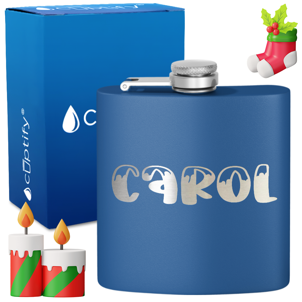 Personalized Frosty Christmas Font 6oz Hip Flask