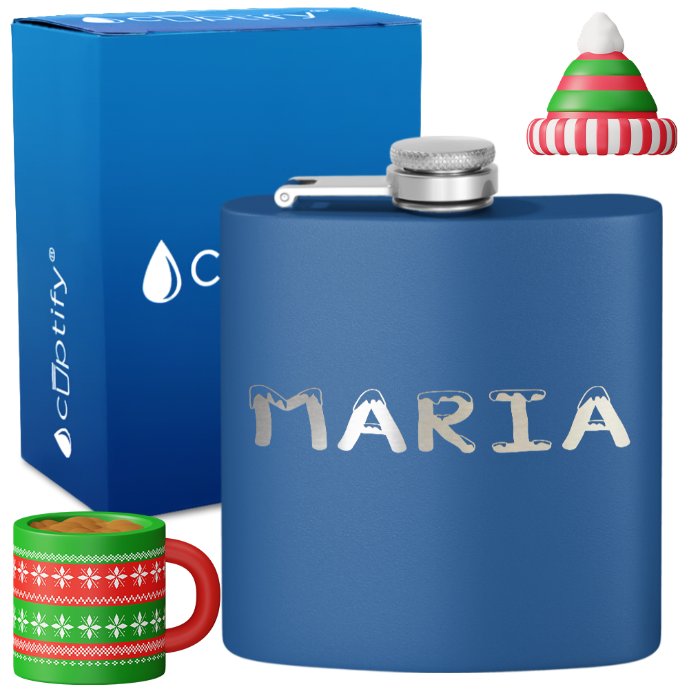 Personalized Snowy Christmas Font 6oz Hip Flask