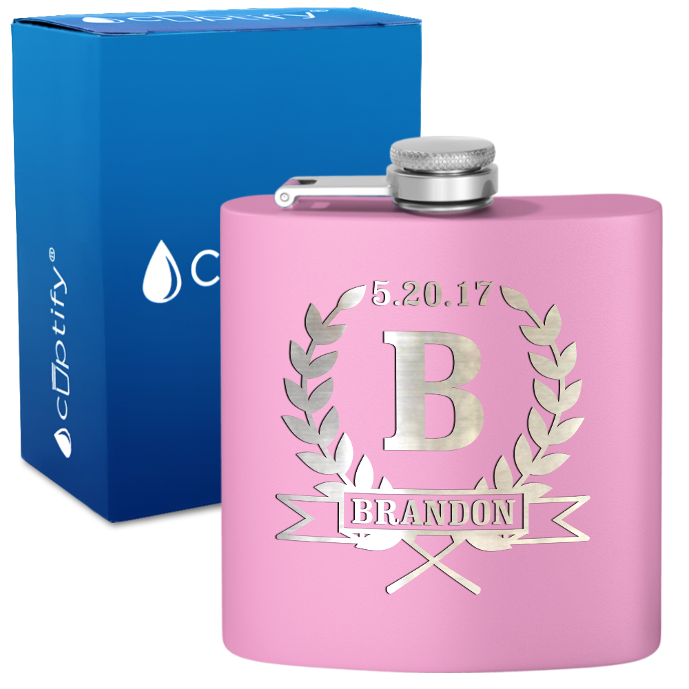 Personalized Groomsman Laurels 6 oz Stainless Steel Hip Flask