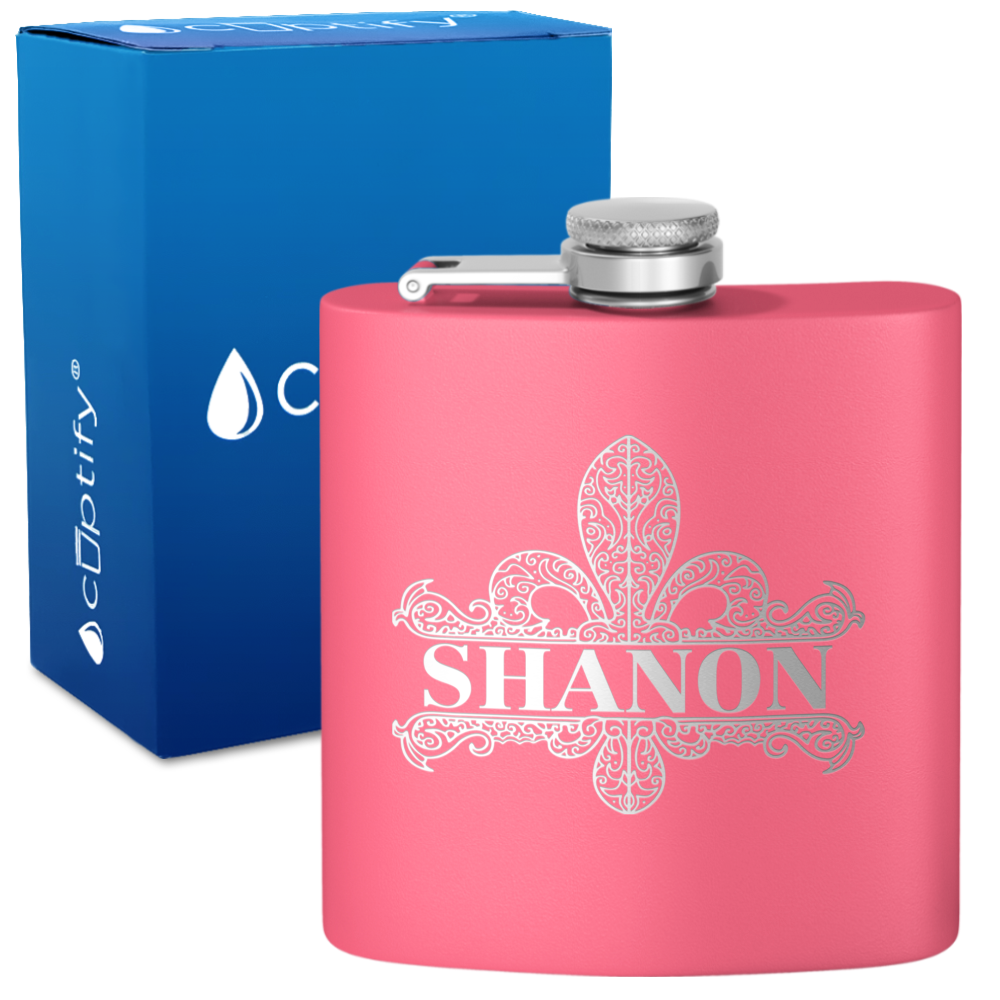 Personalized Fleur de Lis 6oz Hip Flask