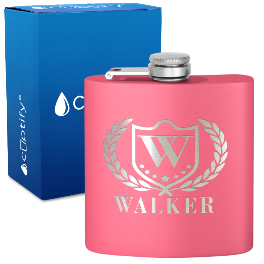 Personalized Monogram with Laurels 6oz Hip Flask