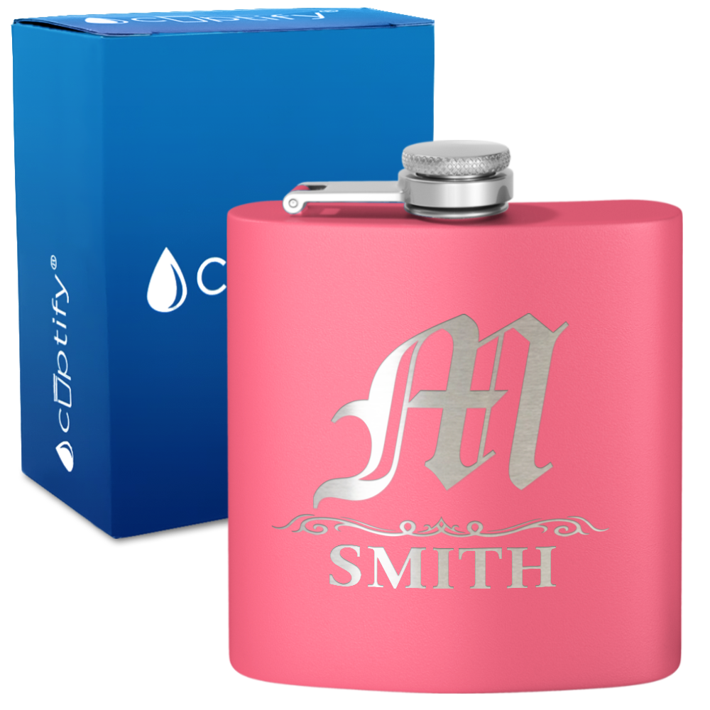 Personalized Gothic Initial 6oz Hip Flask