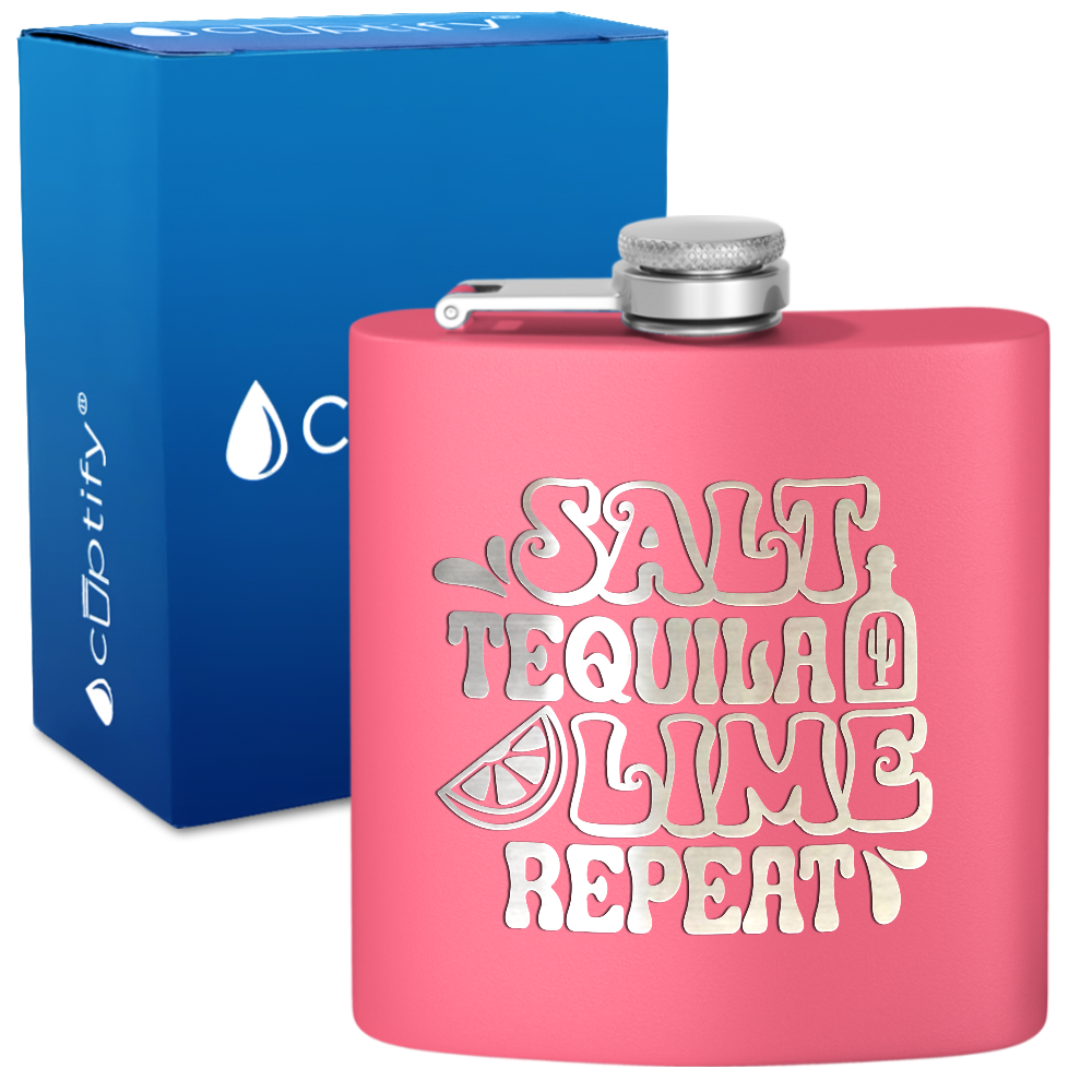 Salt Tequila Lime Repeat 6 oz Stainless Steel Hip Flask