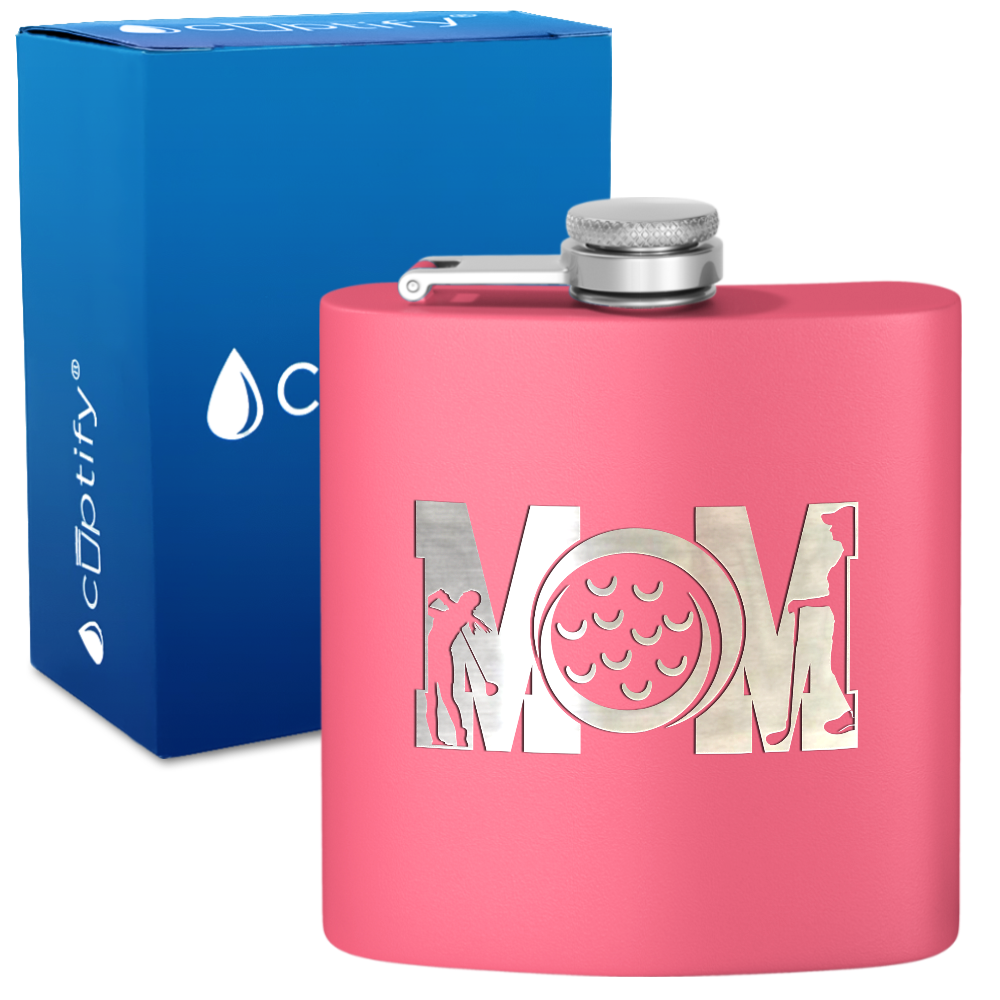 Golf Mom Silhouette 6oz Stainless Steel Hip Flask