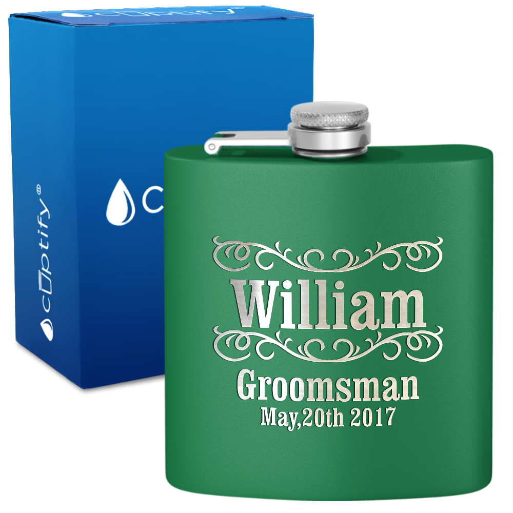 Personalized Classic Groomsmen 6 oz Stainless Steel Hip Flask