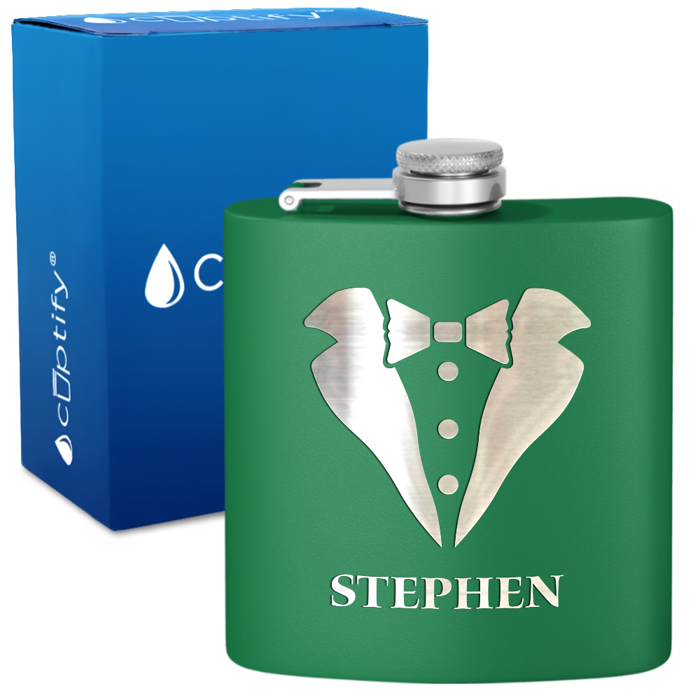 Personalized Tux Groomsmen 6 oz Stainless Steel Hip Flask