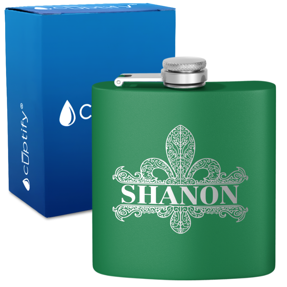 Personalized Fleur de Lis 6oz Hip Flask