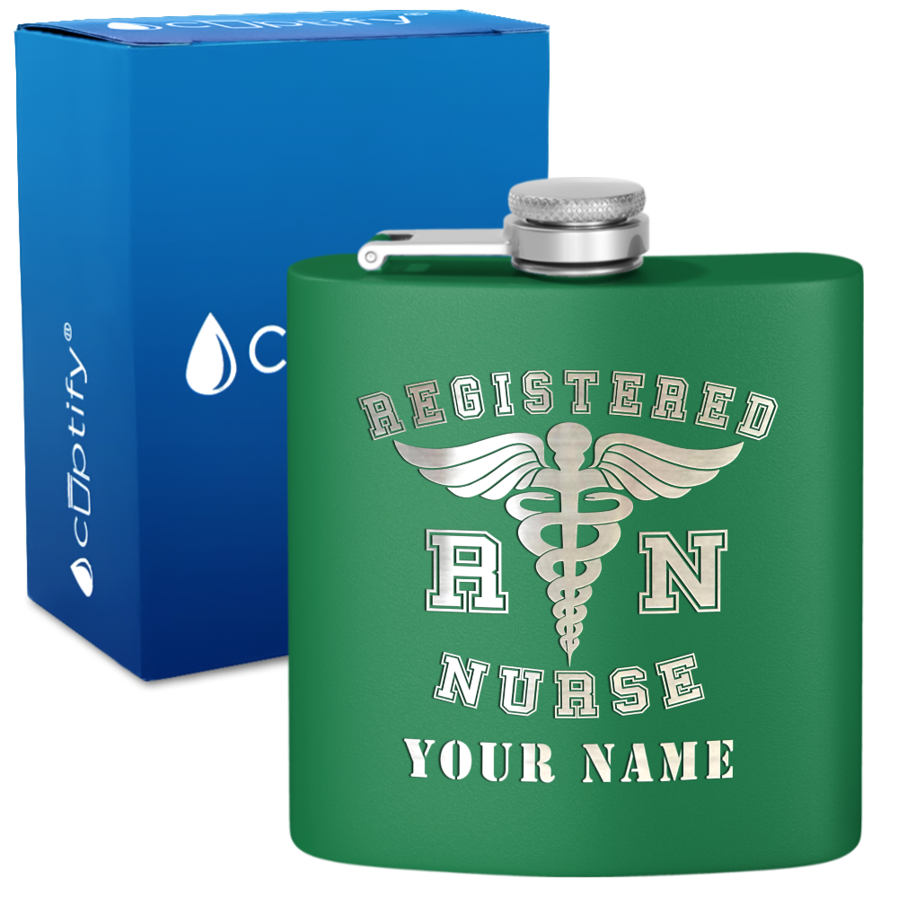 Personalized RN Registered Nurse 6oz Stainless Steel Hip Flask