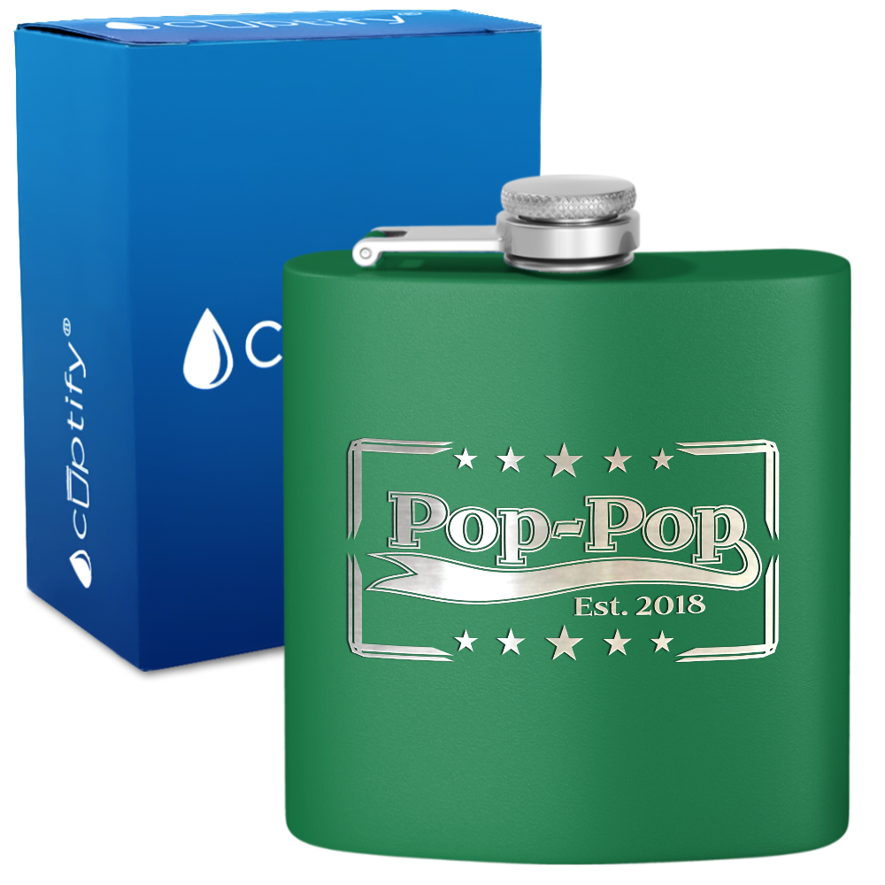 Pop-Pop Est 6 oz Stainless Steel Hip Flask