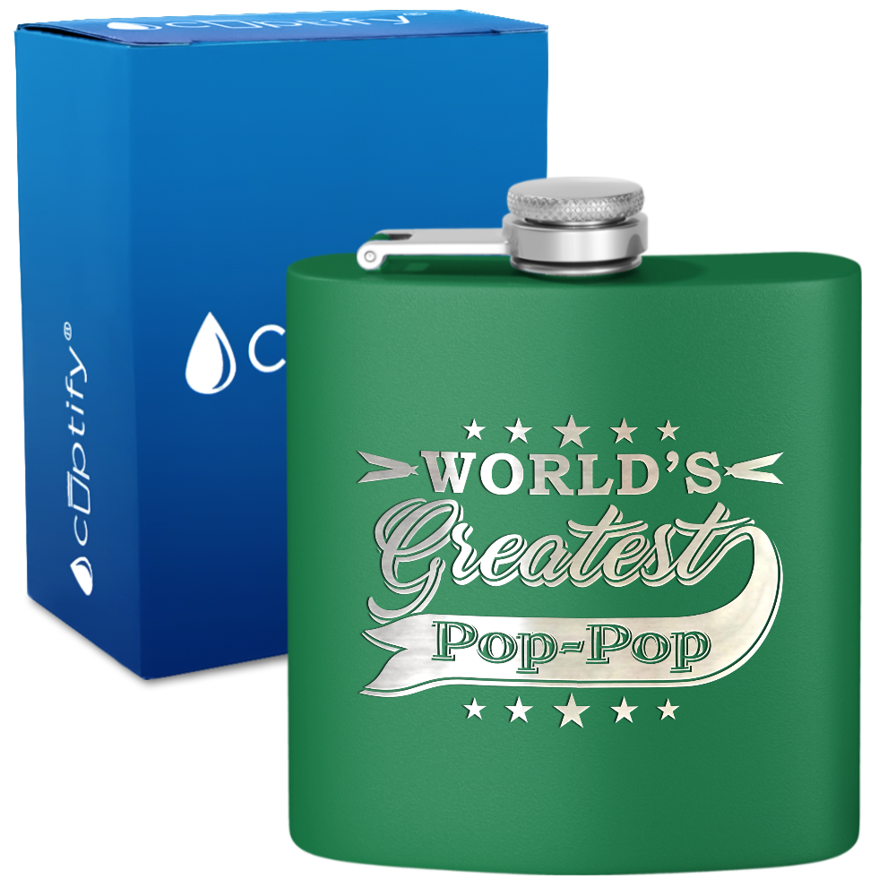 Worlds Greatest Pop-Pop 6 oz Stainless Steel Hip Flask