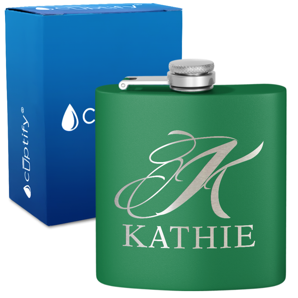 Personalized Script Initial and Name 6oz Hip Flask