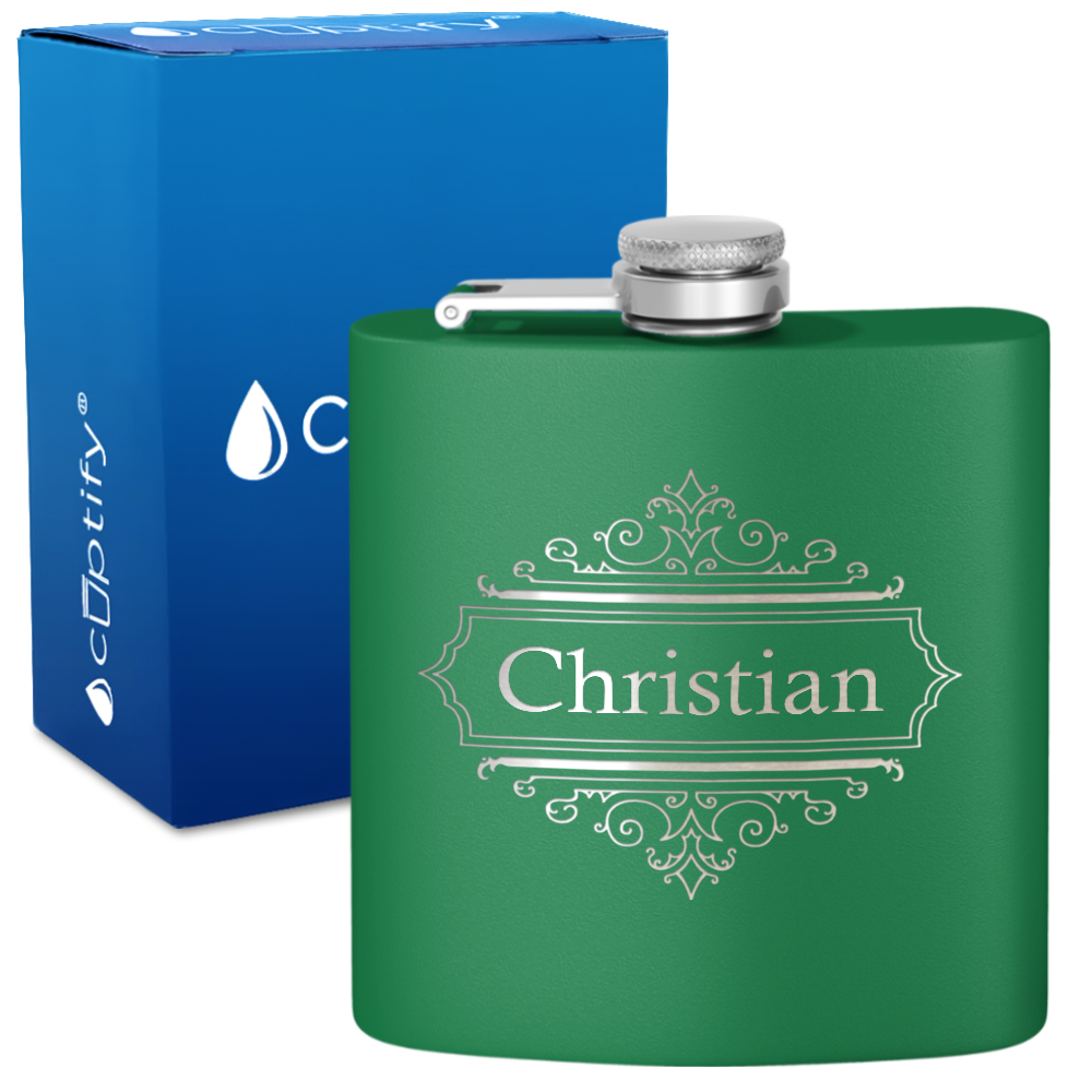 Personalized Crest Border 6oz Hip Flask