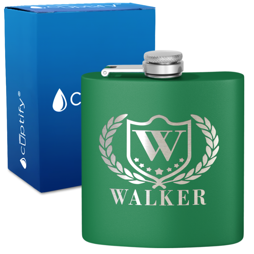 Personalized Monogram with Laurels 6oz Hip Flask