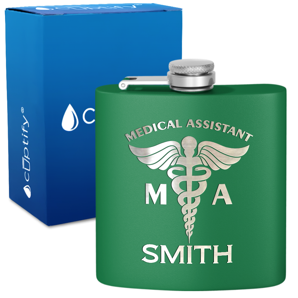 Personalized MA Medical Assistant 6oz Stainless Steel Hip Flask