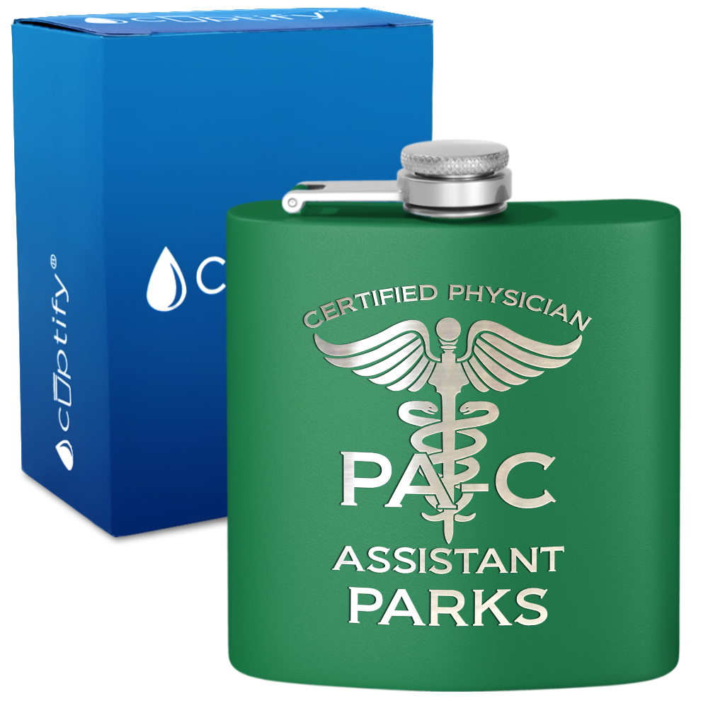 Personalized PA-C Certified Physician Assistant 6oz Stainless Steel Hip Flask