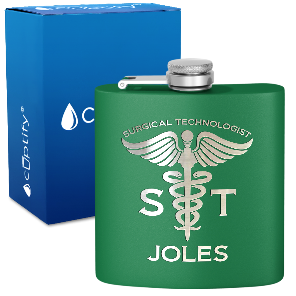 Personalized ST Surgical Technologist 6oz Stainless Steel Hip Flask
