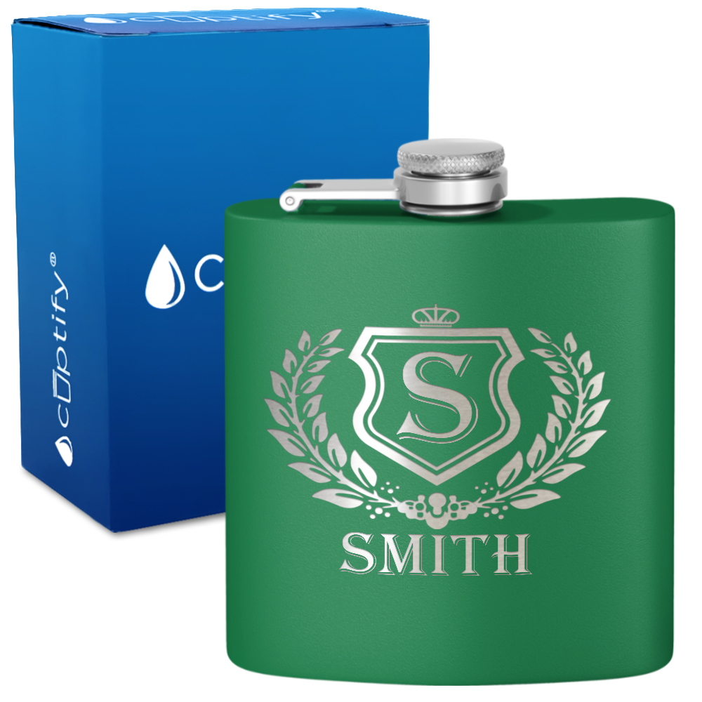 Personalized Monogram Initial Badge 6oz Hip Flask