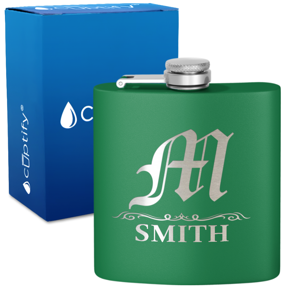 Personalized Gothic Initial 6oz Hip Flask