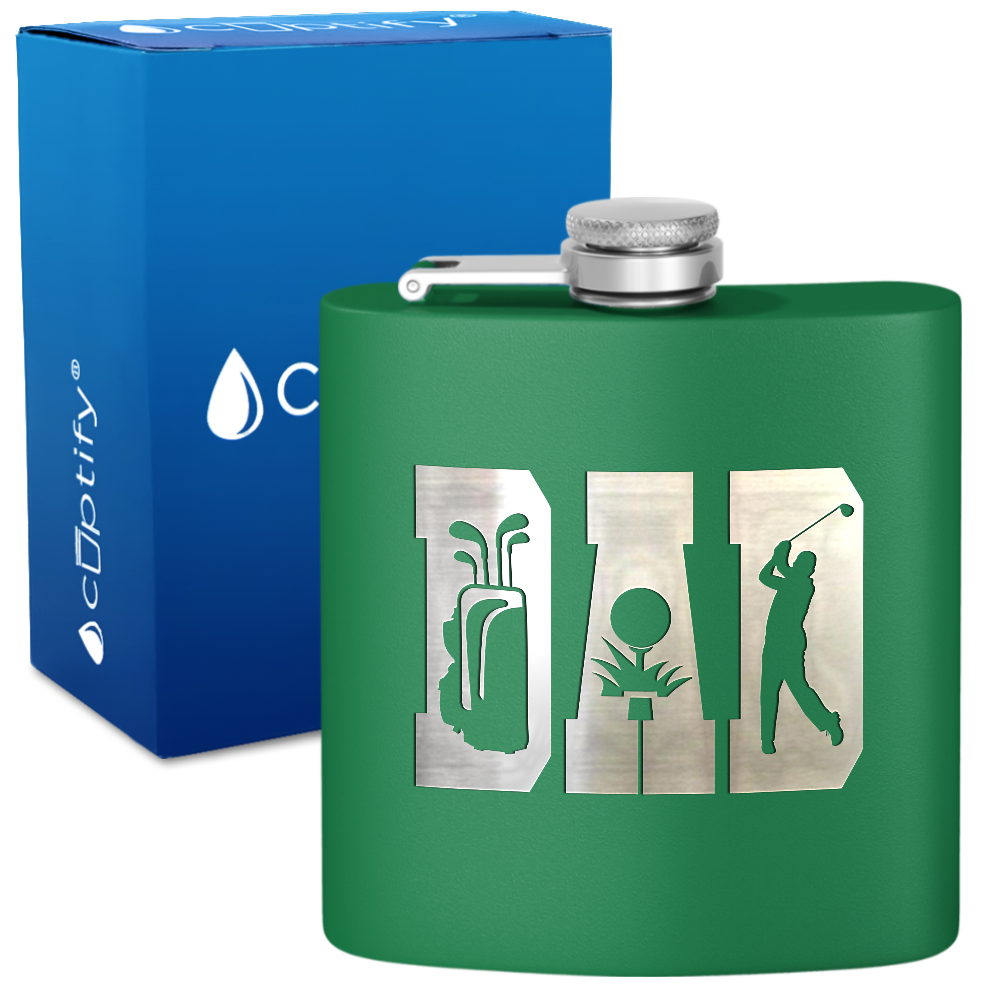 Golf Dad Silhouette 6oz Stainless Steel Hip Flask