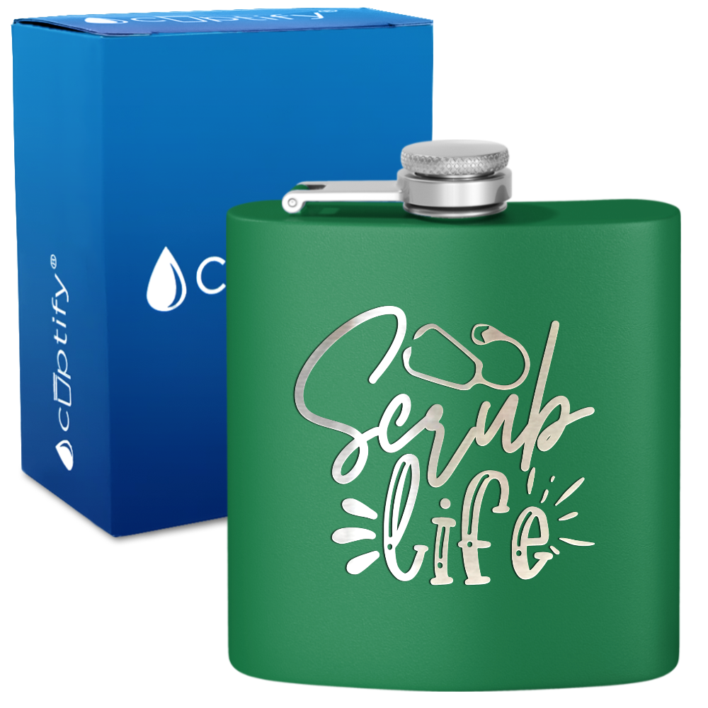 Scrub Life 6oz Stainless Steel Hip Flask