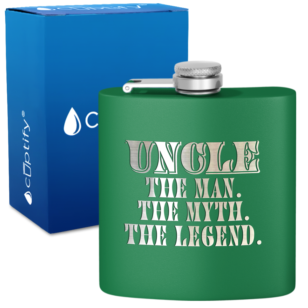 Uncle The Man The Myth The Legend 6oz Stainless Steel Hip Flask
