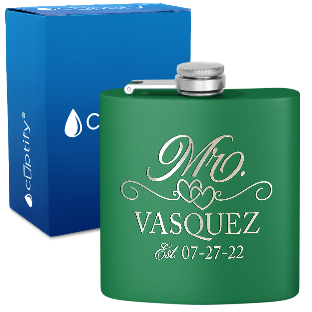 Personalized Mr. with date 6oz Stainless Steel Hip Flask