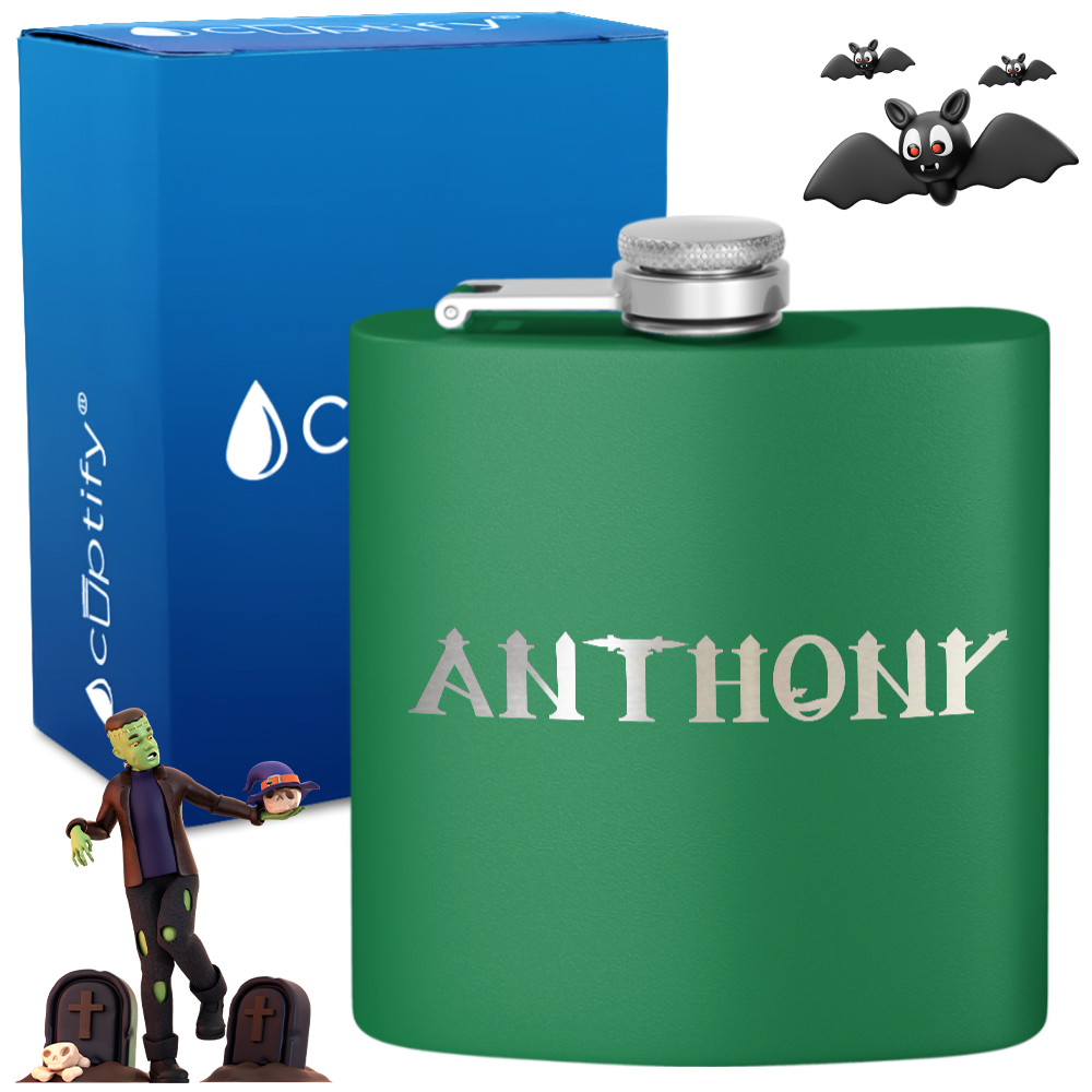Personalized Creepy Halloween Font 6oz Hip Flask