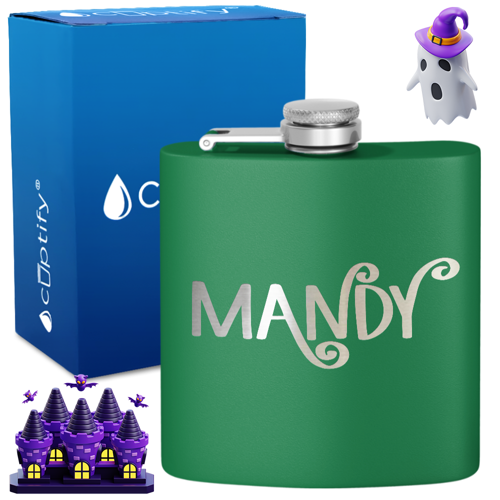 Personalized Curly Spooky Halloween Font 6oz Hip Flask