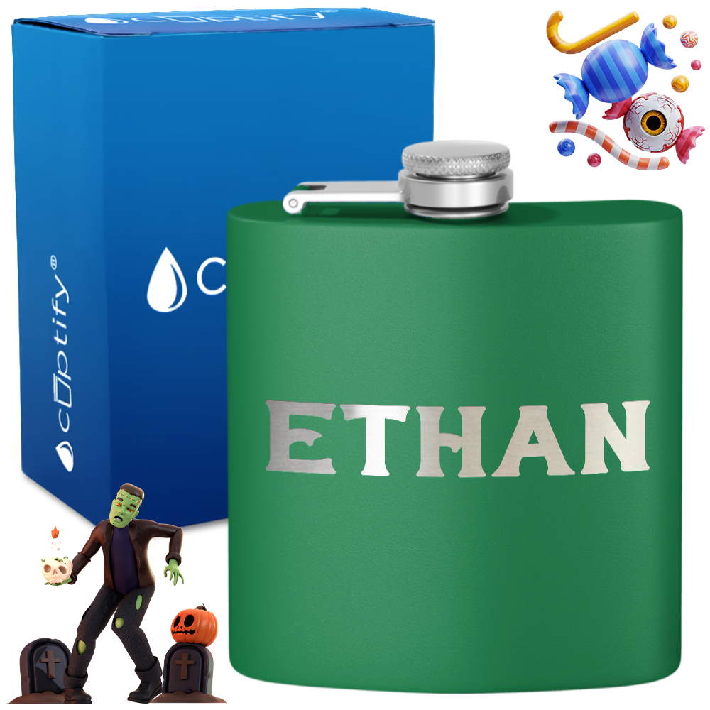 Personalized Grim Halloween Font 6oz Hip Flask