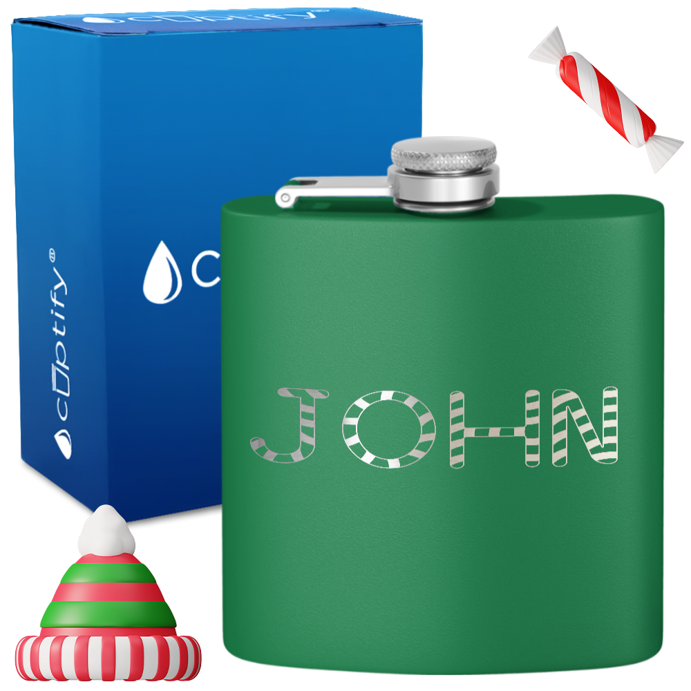 Personalized Candy Canes Christmas Font 6oz Hip Flask