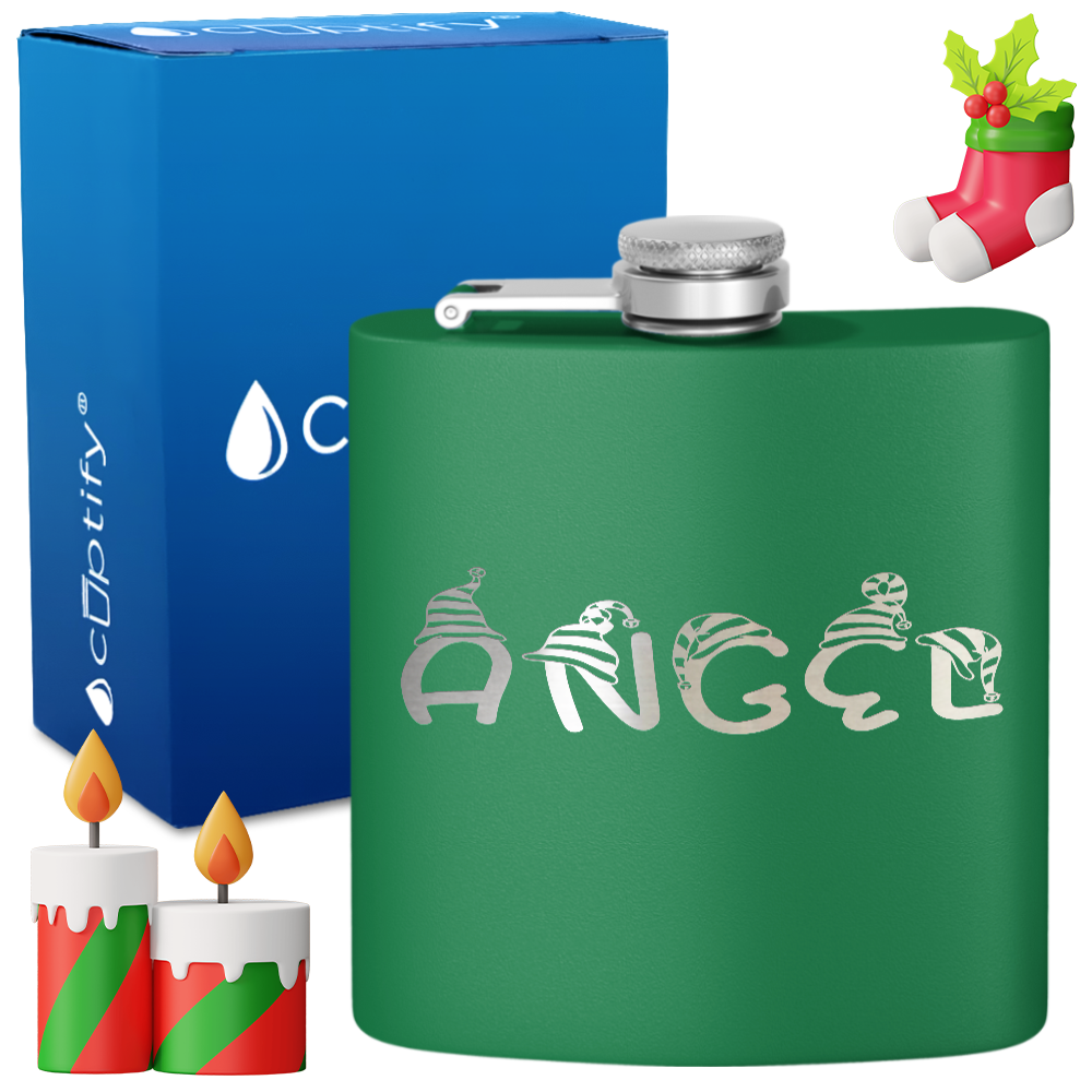 Personalized Elfen Christmas Font 6oz Hip Flask