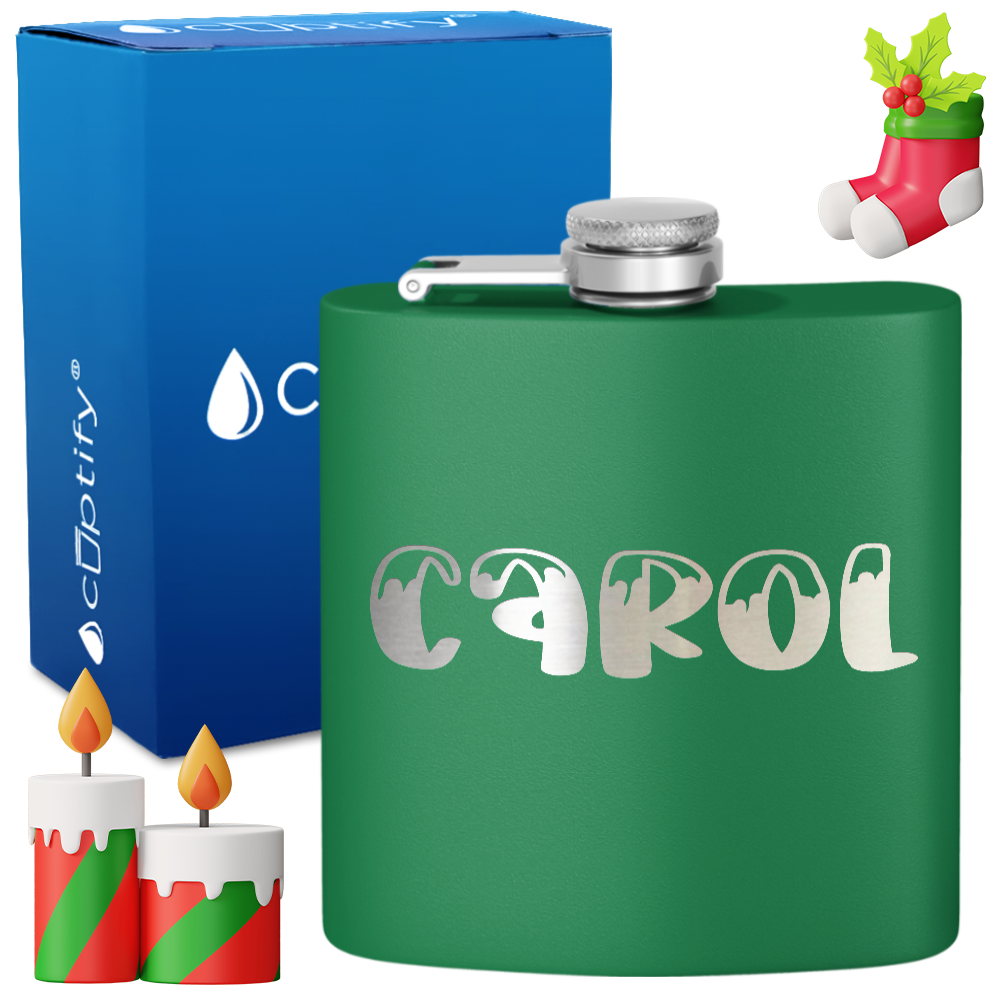 Personalized Frosty Christmas Font 6oz Hip Flask